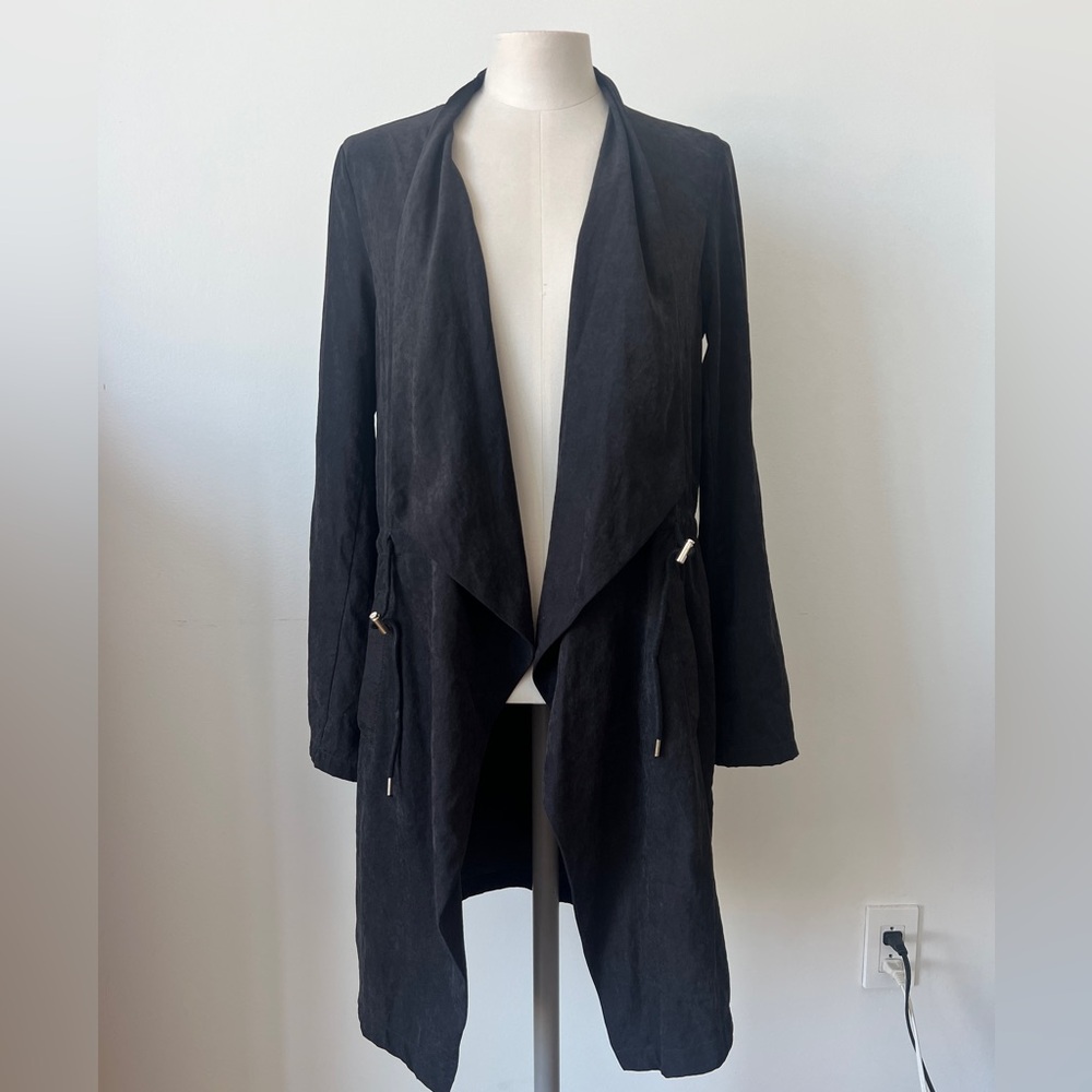 Zara Open Front Faux Suede Black Jacket size XS